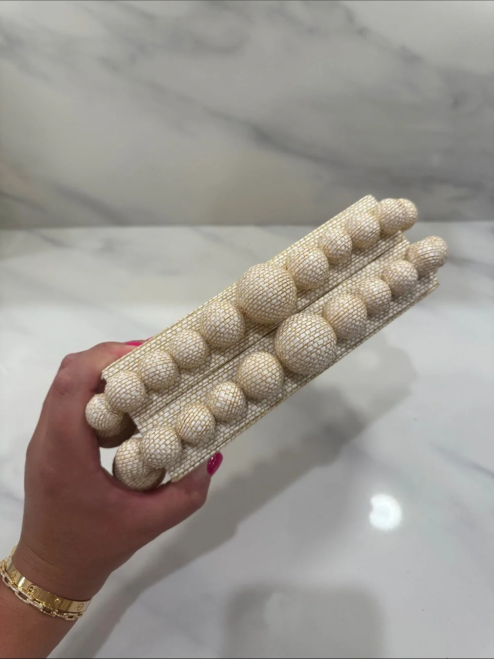 Cult Gaia Beaded Straw Clutch in Natural Cream